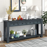 Garvee Wood Console Table with 4 Drawers and Bottom Shelf for Entryway, Hallway, Living Room, 63"L x 14"W x 30"H, Blue, One Size
