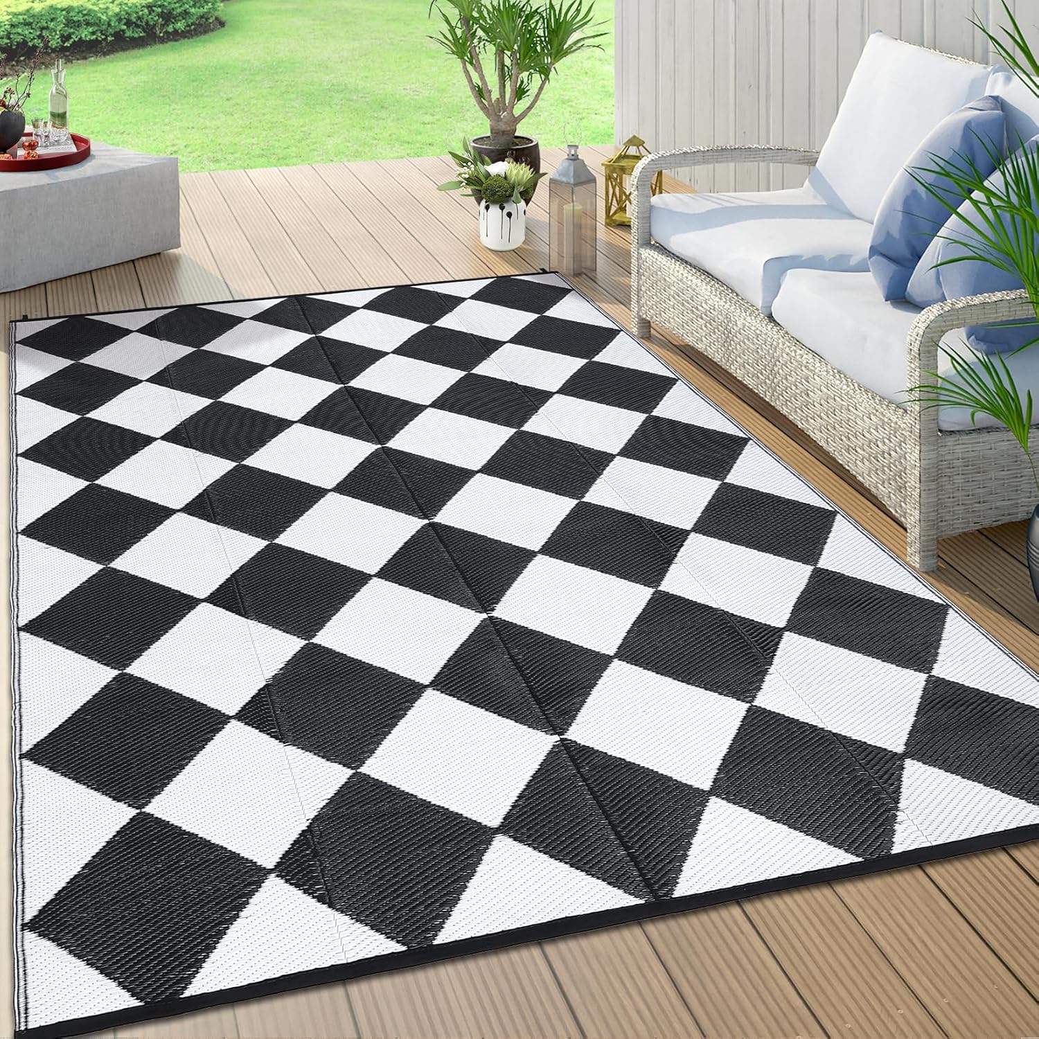 GARVEE Outdoor Rug 9x18 Reversible Plastic Straw Mat with Non-Slip