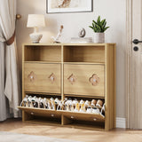 Garvee Shoe Cabinet with 4 Flip Drawers, Adjustable Shelves, Slim Wooden Storage Rack for Entryway, Natural - Natural
