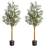 Garvee Artificial Olive Tree 5FT Tall Faux Silk with Natural Wood Trunk, Lifelike Fruits, Easy Assembly, Safe Materials, Home Decor - 5 Ft Olive Tree