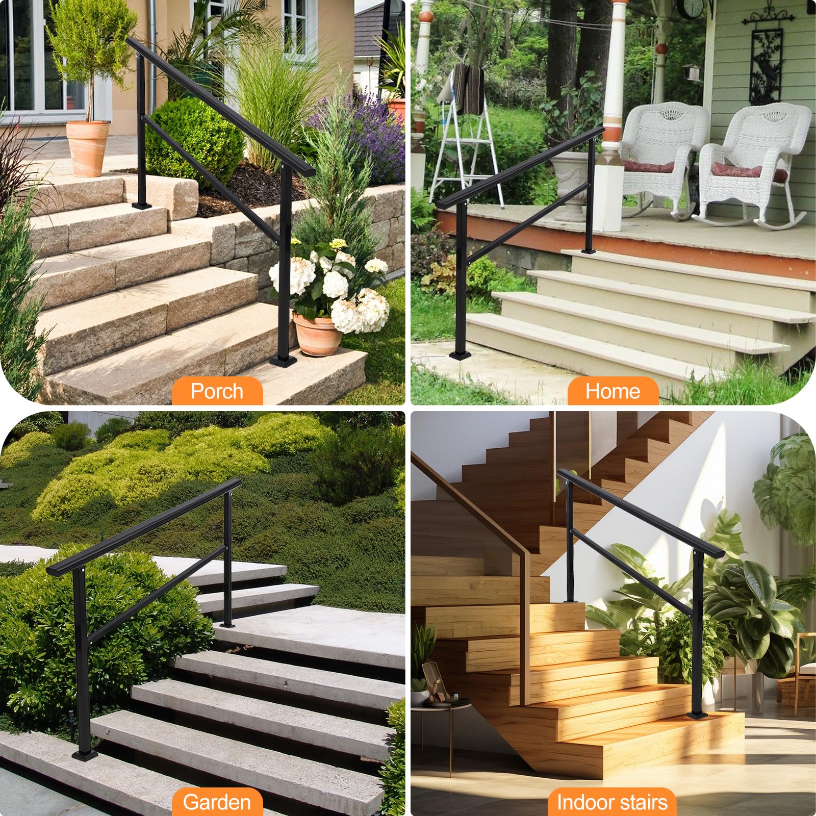 Outdoor Handrails Adjustable Height Stair Handrail ,Integrated Design at Handrail,Staircase Handrail for Outdoor and Indoor Concrete, Porch, Mixed, Step,Brick Step