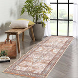 Garvee Vintage Floral Runner Rug 2x6 Boho Medallion Rug Washable Rug Oriental Entryway Runners Indoor Soft Non Slip Low Pile Laundry Hallway Rug Runner for Kitchen Living Room Bedroom Bedside Orange - Brown & Khaki