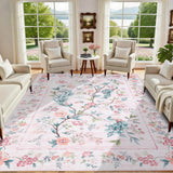 Garvee Pink Area Rugs 8x10 Floral Peacock Washable Soft Non Slip Backing for Bedroom Girls Living Room Dining Room Playroom Nursery - Pink