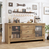 Garvee 54.4" Buffet Sideboard with 2 Glass Doors & 3 Drawers, Coffee Bar Table, TV Stand for Living Room, Kitchen, Dining Room, Brown - Brown