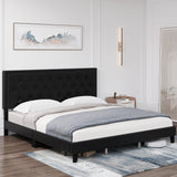 Garvee Upholstered Queen Size Bed Frame with Adjustable Headboard, Platform Bed with Button Tufted Headboard, No Box Spring Needed, Easy Assembly, Black - Black