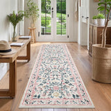 Garvee Washable Runner Rug 2 x 6 Non-Slip Non-Shedding Soft Vintage Bedside Rug, Low Pile Farmhouse Floral Carpet, Indoor Foldable Printed Entryway Rug for Hallway Kitchen, Pink - Pink