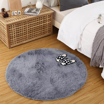 Garvee Fluffy & Sheepskin Pure Grey 4'-Round Area Rug Fuzzy Rug Hallway Mats for Living Room Bedroom Rug Fuzzy Rug Non-Slip Kitchen Rug Plush Rug
