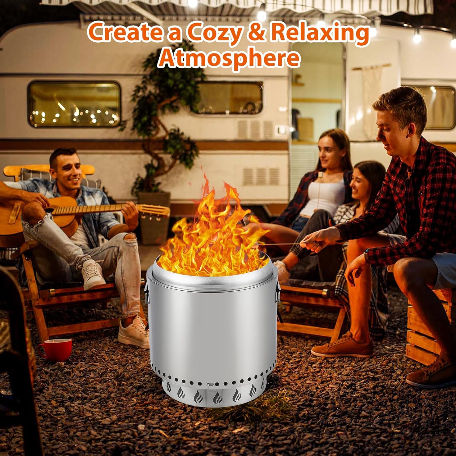 Smokeless Fire Pit, 16.5 Inch Portable Outdoor Firepit, Stainless Metal Steel Wood Burning Fireplaces with Removable Ash Pan and Poker, for Outside Bonfire Backyard Patio Camping