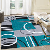 Garvee Modern Turquoise 6x9 Washable Rug Abstract Circles Area Rug Non Slip Floor Carpet Contemporary Stain Resistant Rug Soft Rug Low Pile Accent Rug for Indoor Living Dining Room - Turquoise
