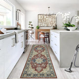 Garvee Runner Rug 2x6 Washable Runner Rug Indoor Low Pile Entryway Runners Non Slip Foldable Accent Carpet Vintage Distressed Hallway Runner Rug Traditional Kitchen Rug Laundry Rug Runner Red - Red