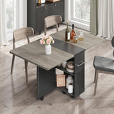 Garvee 47.2" Drop Leaf Dining Table in Movable Design with 2 Storage Shelf and 6 Wheels, Grey - Grey