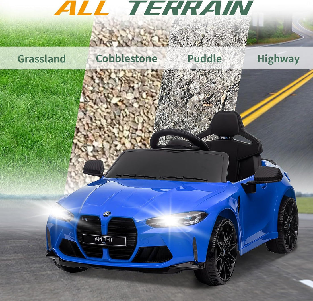 Garvee Ride - P Series: 12V Electric Ride On Car for 37-83 Months, w/RC,Licensed by BMW M4,Power Wheels for Boys Girls, with Suspension System,3 Speeds, Bluetooth, MP3, Double Door, LED Light - Blue