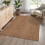 Garvee Washable Rug 5x7 Area Rugs for Living Room, Abstract Rainbow Non Slip Throw Rug, Low Pile Stain Resistant Polyester Carpet - Light Brown