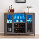 Garvee Wine Bar Cabinet with Led Light,Home Coffee Cabinet with Wine and Glass Rack,Kitchen Buffet Sideboard with Storage,Liquor Cabinet for Bar,Dining Room,Kitchen(Dark Grey) - Dark Grey