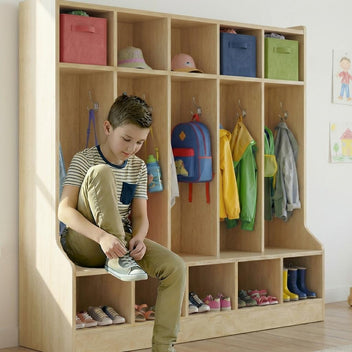 Garvee 55" Kids Coat Locker with Bench, 10 Cubbies, Daycare Cubby Storage Organizer for Nursery, Home, School, Smooth Wood Surface, Multiple Sizes, Natural Wood Color