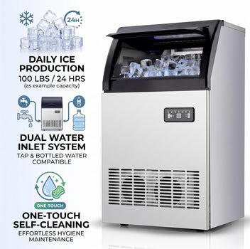 GARVEE 100Lbs Commercial Ice Maker with Dual Tap/Bottle Water Inlet, 33Lbs Storage