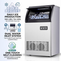GARVEE 100Lbs/24H Commercial Ice Maker Machine, Stainless Steel Undercounter Ice Machine with Dual Tap & Bottle Water Inlet, 33Lbs Storage Bin for Home Bar, Cafe, Restaurant & Office