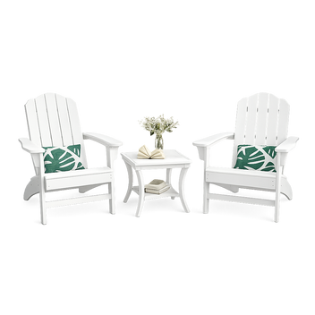 Garvee Set of 2 HDPE Adirondack Patio Chairs, 380 lbsWeather-Resistant Outdoor Lawn Chairs with Wood Grain Texture, White