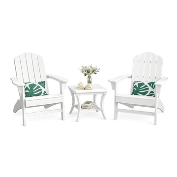 Garvee Set of 2 HDPE Adirondack Patio Chairs, 380 lbsWeather-Resistant Outdoor Lawn Chairs with Wood Grain Texture, White
