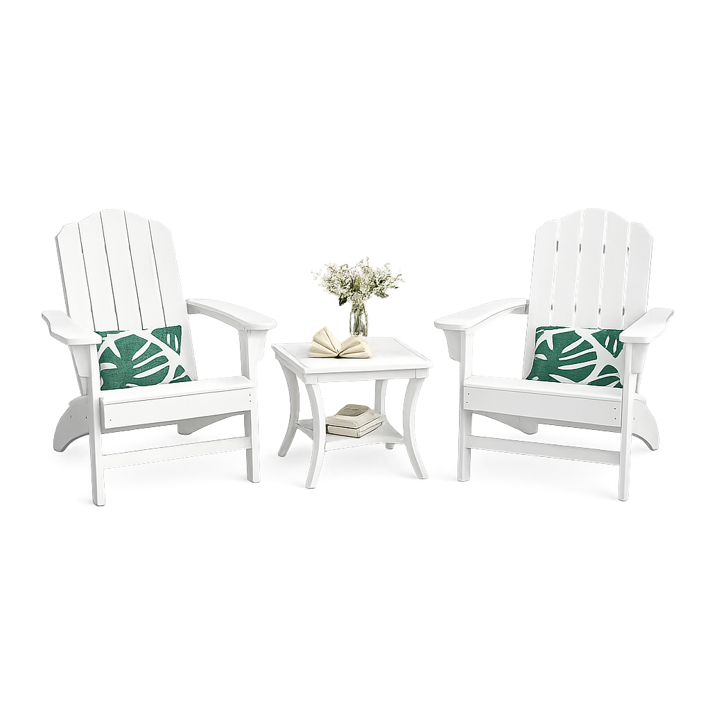 Garvee Set of 2 HDPE Adirondack Patio Chairs, 380 lbsWeather-Resistant Outdoor Lawn Chairs with Wood Grain Texture, White