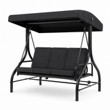 Garvee 3-Seat Patio Swing Chair with Adjustable UV Canopy, 800 lb Heavy-Duty Steel Frame, 180° Reclining Outdoor Swing Bed with Cup Holder Trays, Black - Black