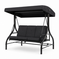 Garvee 3-Seat Patio Swing Chair with Adjustable UV Canopy, 800 lb Heavy-Duty Steel Frame, 180° Reclining Outdoor Swing Bed with Cup Holder Trays, Black