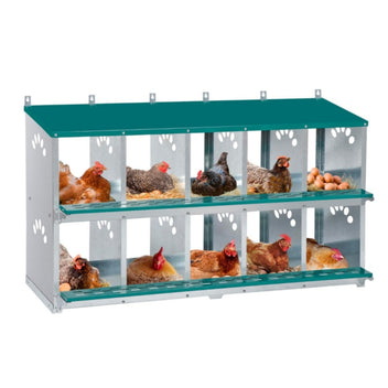 Garvee 10-Compartment Metal Nesting Box – Heavy-Duty Roll Away Egg Design w/Perch & Cover for Poultry Wall/Floor Mount, Green