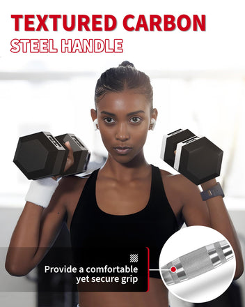 Garvee 50 LB (5Lb+10Lb+15Lb+20Lb) Hex Dumbbell Set of 2with Cast Iron Core, Rubber Encased Coating and Textured Carbon Steel Handle for Home Gym Strength Training