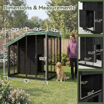 Garvee Large Outdoor Cedar Wood Dog House, Weatherproof Dog Kennel with Roof, Rear Door, Secure Lock & Built-in Storage Outdoor Safe Pet Shelter for Medium to Large Dogs, Black