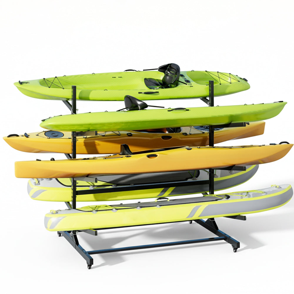 Garvee Heavy Duty 6-Tier Freestanding Kayak Rack with Lockable Wheels - Holds 6 Kayaks, Canoes, SUPs & Surfboards (Up to 120 lbs, Anti-Rust Steel)