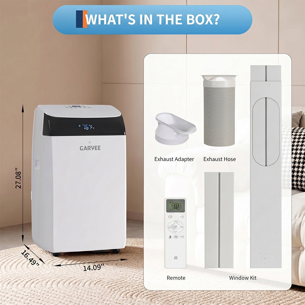 Garvee 14,000 BTU Portable Air Conditioner with Dehumidifier & Fan, Portable AC Units Cools up to 750 Sq. Ft., Remote Control, Auto Swing, Sleep Mode, White Top