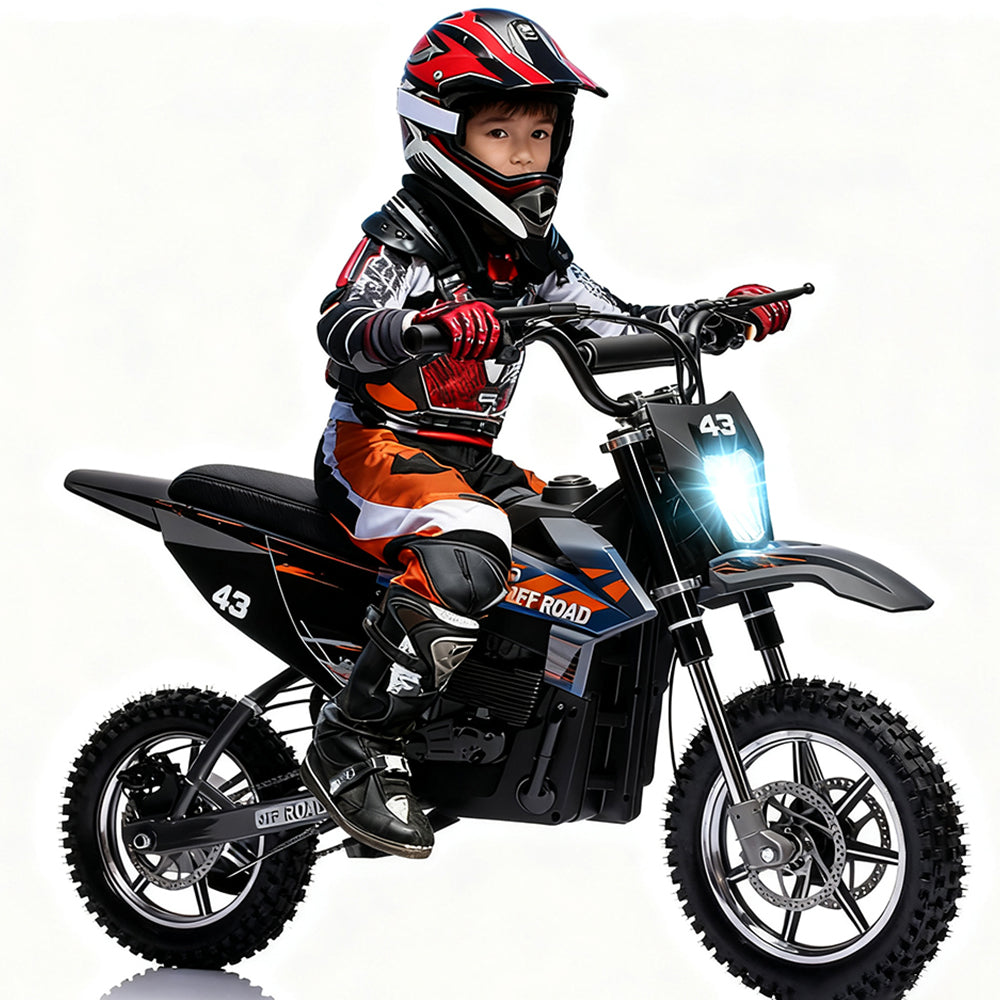 Garvee Ride - T Series: 36V Kids Electric Dirt Bike, 350W/15.5MPH Brushless Motor, LED, Comfortable Leather Seat, 175lbs Max Load Capacity- Black