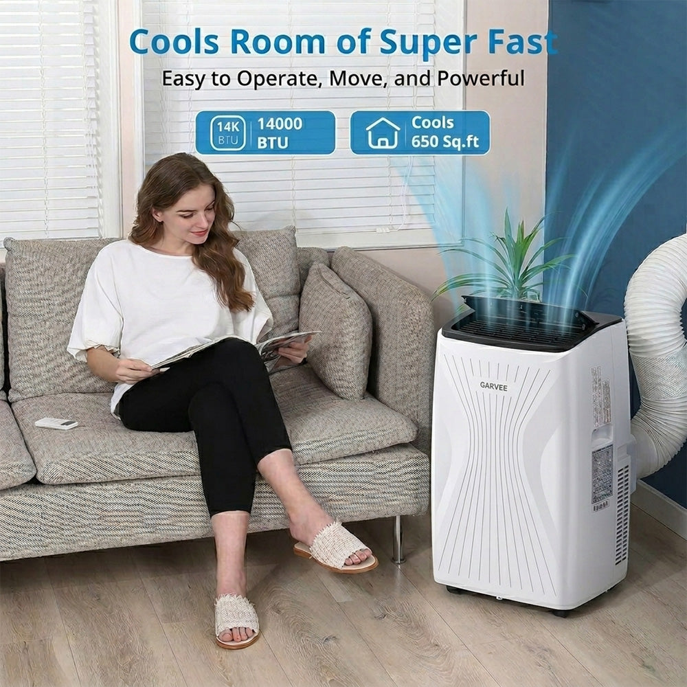 Garvee Portable Air Conditioner, 14000 BTU 5-in-1 Portable AC Unit, Cool Fan & Dry Remote Control Up to 650 Sq ft LED Display