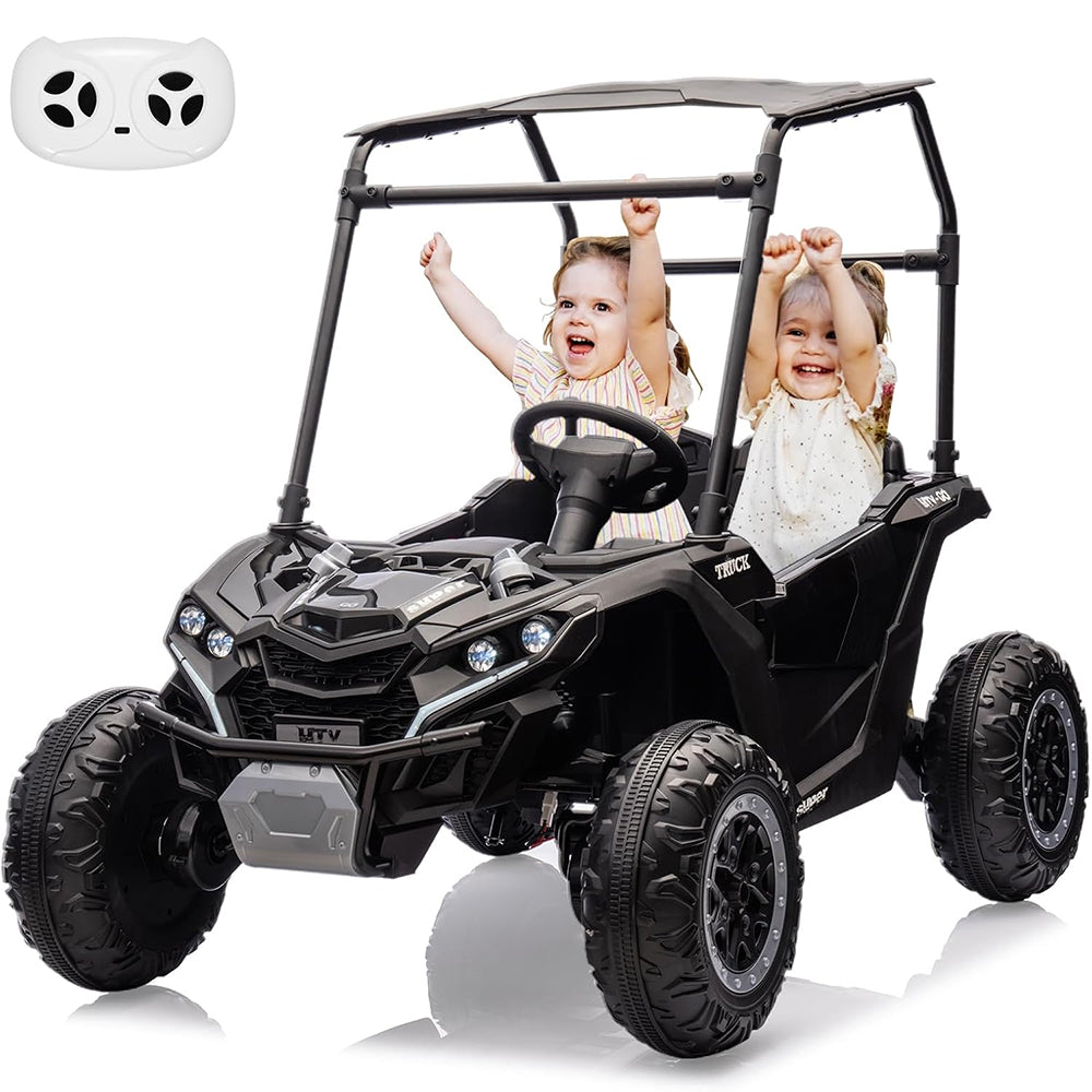 Garvee Ride - P Series: 24V Ride On Utv for Kids, 2 Seater Electric Truck With Sun Shade,4WD Electric Car Toy With Remote Control, Led Lights, 4 Shock Absorbersm,One Click Start, Music Player - Black