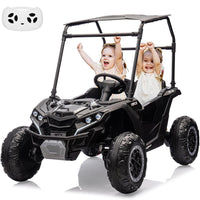 Garvee Ride - P Series: 24V Ride On Utv for Kids, 2 Seater Electric Truck With Sun Shade,4WD Electric Car Toy With Remote Control, Led Lights, 4 Shock Absorbersm,One Click Start, Music Player - Black