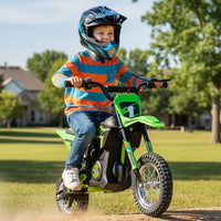 Garvee Ride - T Series: 24V Kids Electric Dirt Motorcycle for Kids Ages 13+, 250W Electric Off-Road Motorcycle,Up to 13.6MPH, Twist Grip Throttle,Metal Suspension,Air-Filled Tires,Leather Seat - Green
