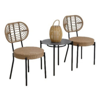 Garvee 3 Piece Patio Bistro Set, Outdoor Wicker Chairs with Table, Rattan Patio Furniture Set for Outdoor, Patio, Deck, Backyard, Black & Brown