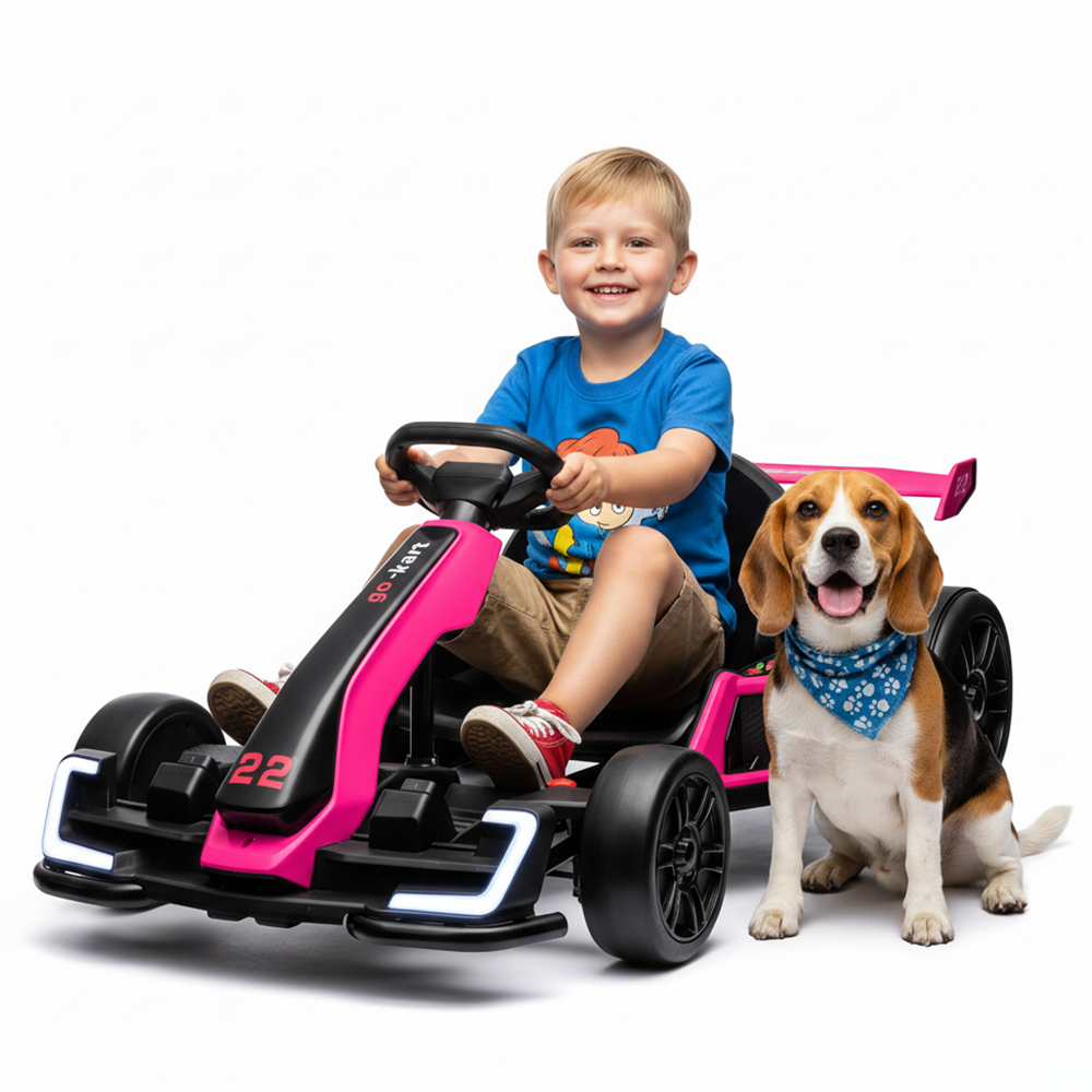 Garvee Ride - G Series: 24V Electric Go Kart, with 300W Strong Motor, Drift/Sport Mode, Big Battery, Eva Tire,Length Adjustment for Outdoor Racing Toy-Rose Red