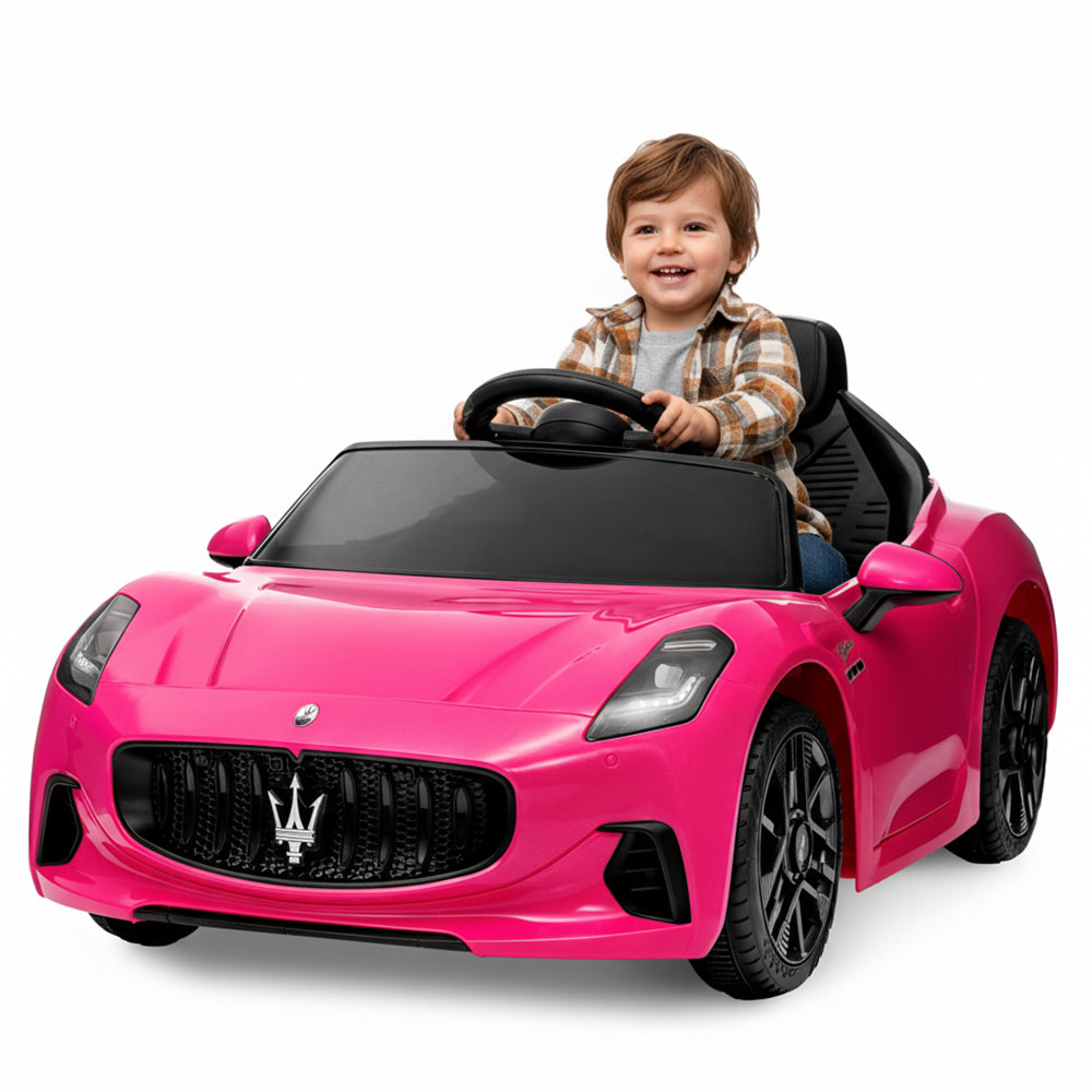 Garvee Ride - P Series: 12V Battery Powered Motorized Car for Kids with Remote Control, Spring Suspension, Double Doors, Bright Lights, 4 Wheel Electric Vehicle, Pink
