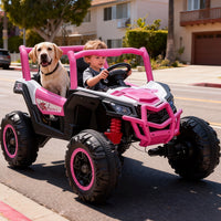 Garvee 2 Seater Ride on Car for Kids, 24V Powered Electric Off-Road UTV Ride Toy, 4WD Electric Vehicle with Remote Control, LED Lights, Bluetooth, 3 Speeds, Horn, 2 Spring Suspension