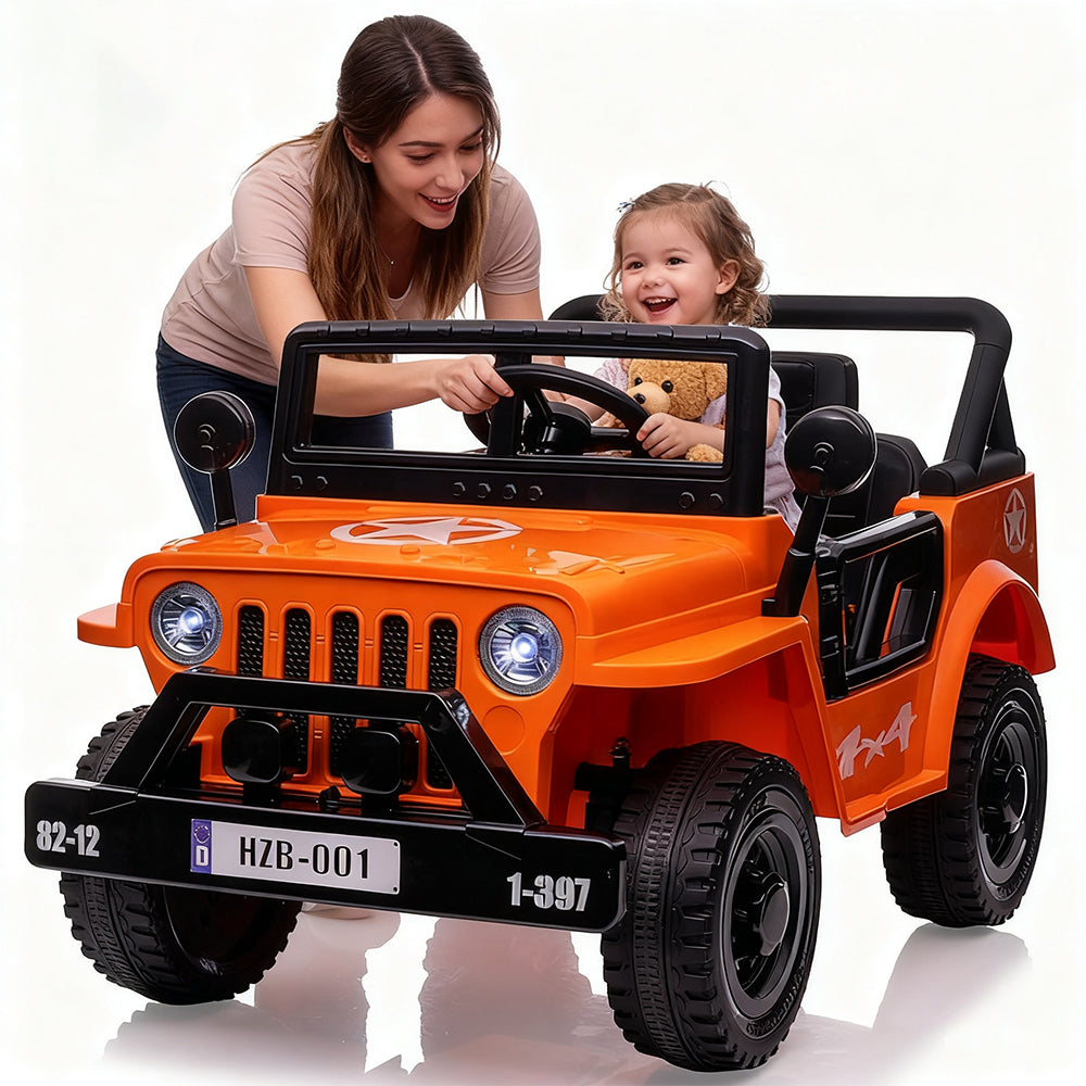 Garvee Ride - P Series: 12V Kids Ride On Truck Car, Electric Ride On Car with Remote Control, Spring Suspension, Various Speeds, LED Lights, Music, and Safety Belt, Electric Ride On Toys for Kids 3+ - Orange