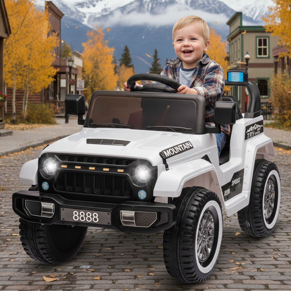 Garvee Ride - P Series: 12V Kids Ride-On Truck For Age 3+, Remote Control, LED, Music, 3 Speeds - White
