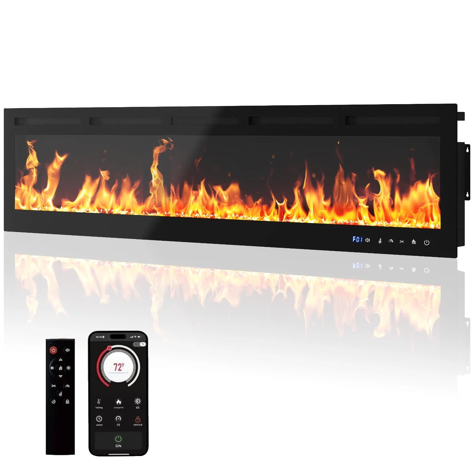 Garvee 88 Inch Recessed and Wall Mounted Electric Fireplace Insert, 750W/1500W Dual Heat with WiFi App and Remote Control, Adjustable Multicolor Flames, Log and Crystal Decor, Black