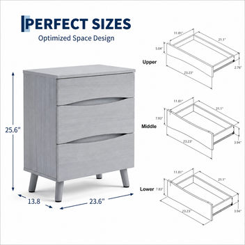 Garvee Compact 3-Drawer Bedside Cabinet Bedside Table - Space-Saving Storage End Table Cabinet, Sturdy Frame, Easy Assembly - Gray