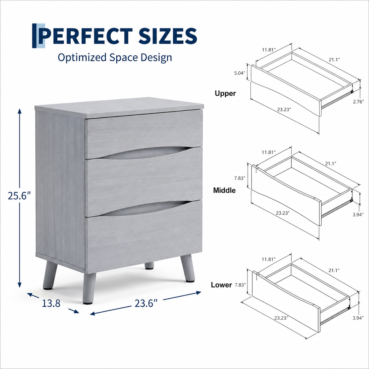 Garvee Compact 3-Drawer Bedside Cabinet Bedside Table - Space-Saving Storage End Table Cabinet, Sturdy Frame, Easy Assembly - Gray
