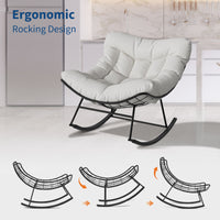 Garvee Papasan Rocking Chair with Footrest, Metal Patio Lounge Rocking Chair with Ottoman & Thick Cushion, Patio Comfy Modern Egg Rocker for Balcony Backyard Porch Bedroom, White