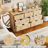 Garvee 7 Drawers Dresser for Bedroom, 54" Boho Wide Dresser Chest of Drawers, Clothes Storage Cabinet, Decorative Drawer Front Organizer for Bedroom, Living Room, Hallway, Natural Wood