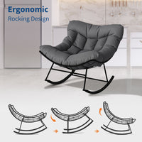 Garvee Papasan Rocking Chair with Footrest, Metal Patio Lounge Rocking Chair with Ottoman & Thick Cushion, Patio Comfy Modern Egg Rocker for Balcony Backyard Porch Bedroom, Dark Grey