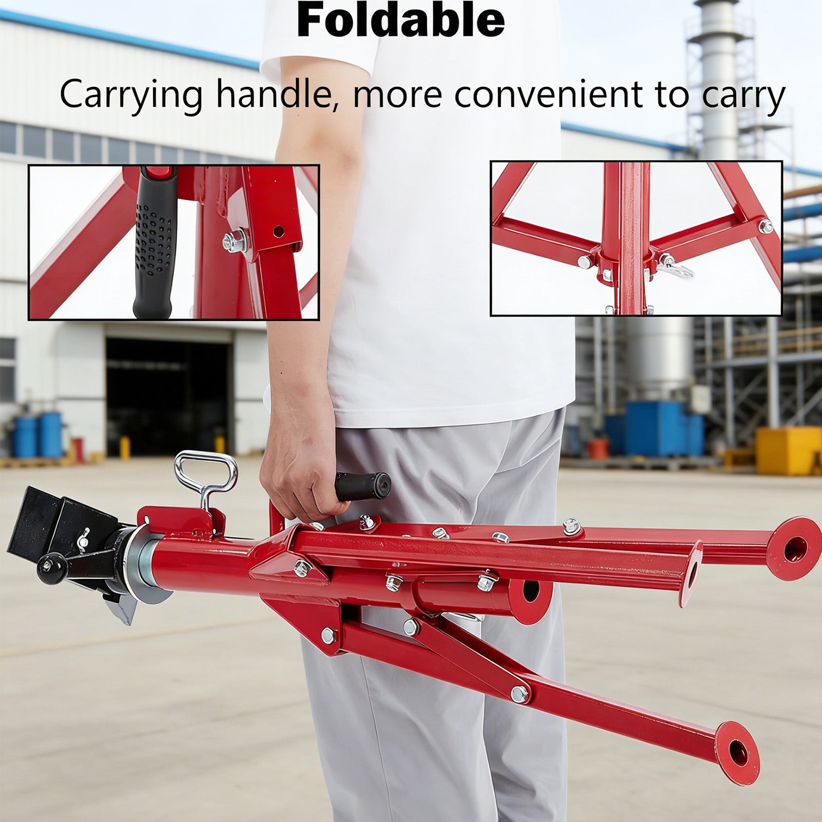 Garvee V-Head Pipe Jack Stand - 28-52 Inch Adjustable Height, Heavy-Duty 2500 lb Capacity with 4-Ball Transfer and Portable Folding Legs