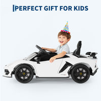 Garvee Ride P Series 12V Electric Ride-On Car for Kids | Licensed Lamborghini Battery-Powered Sports Car with Remote Control, 2 Speeds, Sound System, LED Headlights, Hydraulic Doors - White
